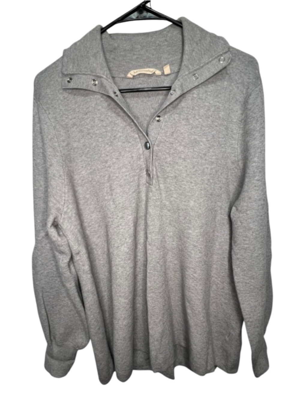 Soft Surroundings Grey Funnel Neck Quarter Snap Soft Knit Pullover Sweater